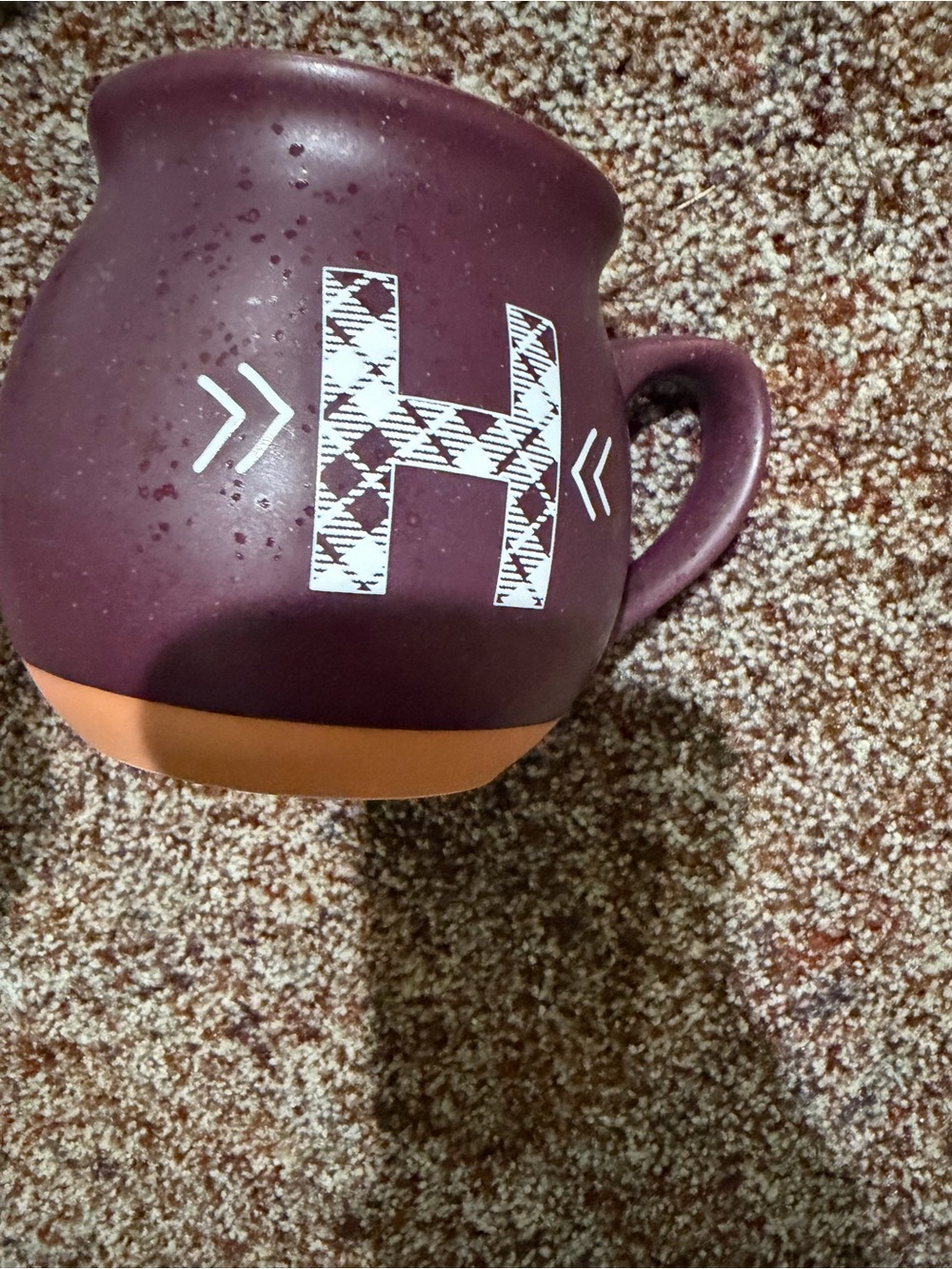 Monogram 'H' Speckled Plum Ceramic Mug with Terracotta Base